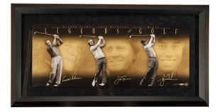 Legends of Golf Autographed Framed Panoramic Photo Signed By Woods, Palmer, and Nicklaus (UDA)